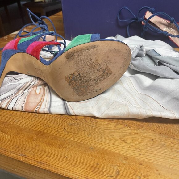 Stuart Weitzman Colorblock Suede Lace Up Stiletto Heels. Size 8 - Picture 6 of 8